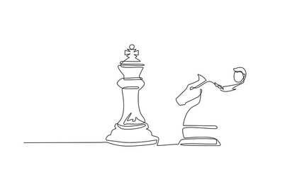 Poster - Animated self drawing of single continuous line draw businessman push huge knight chess piece. Business strategy and marketing plan. Strategic move in business concept. Full length one line animation