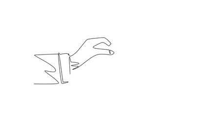 Poster - Animated self drawing of single continuous line draw business concept illustration of businessman hand holding chess pawn piece, strategy, strategic move concept. Full length one line animation