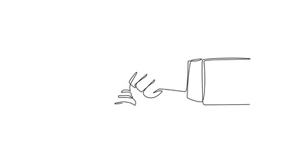 Poster - Self drawing animation of single one line draw business concept illustration of businessman hand holding chess king piece, strategy, strategic move concept. Continuous line draw. Full length animated