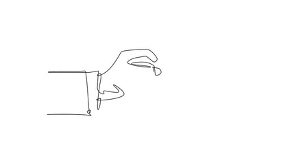 Poster - Animated self drawing of single continuous line draw business concept illustration of businessman hand holding chess rook piece, strategy, strategic move concept. Full length one line animation