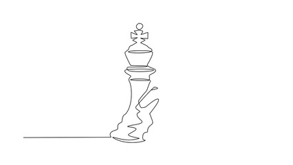 Poster - Animated self drawing of continuous one line draw king and knight chess logo. Set of emblems and signs for chess sport tournament. Successful challenge flat isolated. Full length single line animation