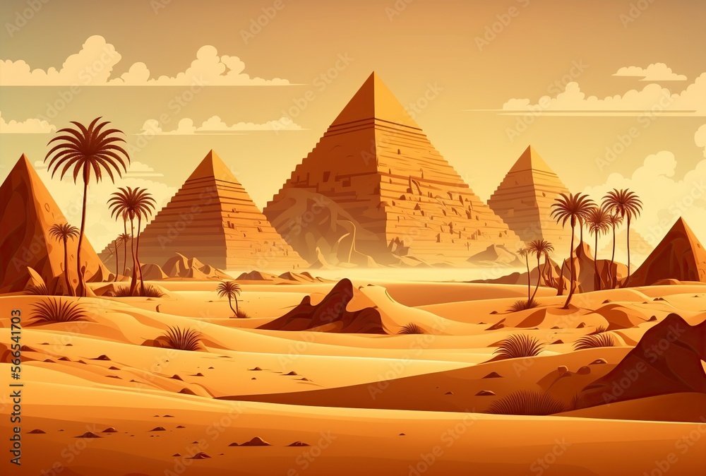 Egypt Pyramids Animation illustration of cartoon, landscape of the pyramids of Egypt, generative ...