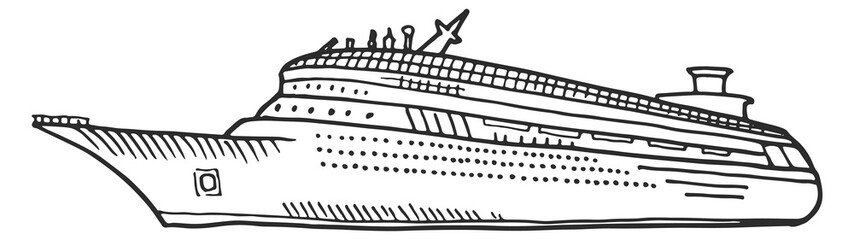 Poster - Cruiser sketch. Passenger ship. Marine travel icon