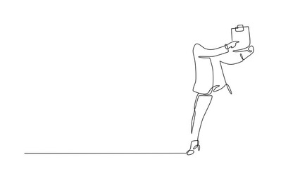 Poster - Animated self drawing of continuous one line draw office workers standing with clipboards. Woman in formal wear. Young businesswoman cartoon character in flat style. Full length single line animation