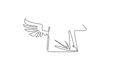 Poster - Self drawing animation of single line draw shopping paper bag with wings. Flat icon. Fast delivery. Stylish package for purchase. Holiday sales, discount. Continuous line draw. Full length animated
