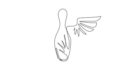 Poster - Animated self drawing of continuous line draw bowling pin with wings. White bowling target on white background. Night bright advertisement. Sport leisure activity. Full length single line animation