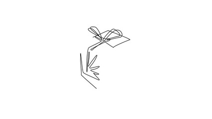 Poster - Animated self drawing of continuous line draw gift box with ribbon icon. Birthday celebration. Surprise gift box, special give away package, loyalty program reward. Full length one line animation
