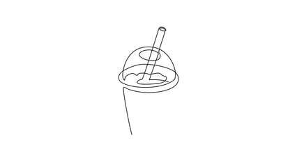 Wall Mural - Animated self drawing of continuous one line draw bubble boba tea drink icon. Food refreshing trendy ice drink. For flyer, sticker, card, logo, symbol, print, poster. Full length single line animation