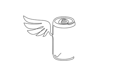Poster - Animated self drawing of continuous line draw soda can with wings. Flying soda concept. Food in doodle cartoon style. For sticker, card, logo, icon, print, poster. Full length single line animation