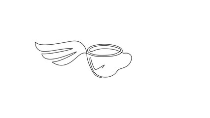 Poster - Self drawing animation of single one line draw cup of coffee with wings. Idea for advertising coffee drinks, business card, branding and corporate identity. Continuous line draw. Full length animated