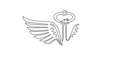 Poster - Self drawing animation of single line draw winged vintage turnkey key. Logo symbolized kept secret. Personal data protection, antivirus internet security. Continuous line draw. Full length animated