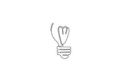 Poster - Self drawing animation of single line draw light bulb line. Idea, solution, thinking concept. Electric lamp. Electricity, shine. Flat style for design. Continuous line draw. Full length animated