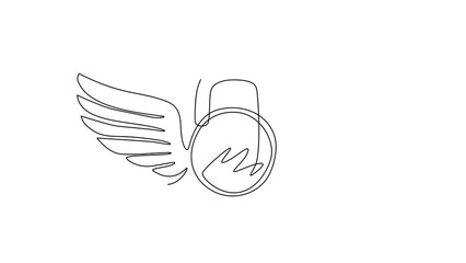 Poster - Animated self drawing of continuous line draw winged sign created with disc weight kettlebell sport equipment. Sport emblem for weightlifting gym and fitness club. Full length single line animation