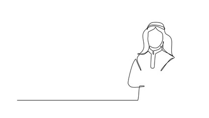 Poster - animated self drawing of continuous line draw confident arabian man in traditional clothes, keeping 