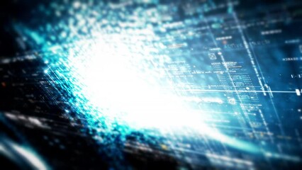 Leinwandbilder - Futuristic abstract de-focus data matrix, meta, metaverse, telemetry and encrypt numbers display with particles simulation in cyber space environment for head up display background
