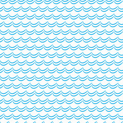 Canvas Print - Blue ocean and sea waves seamless pattern. Water flow, nautical wallpaper or aqua stream seamless pattern, vector minimalistic background or textile print with sea waves outline ornament