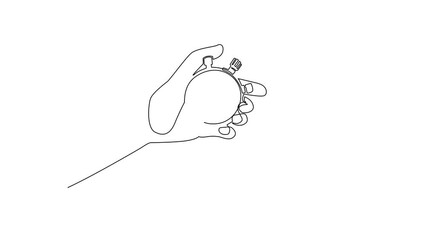 Poster - Animated self drawing of continuous line draw hand holding stopwatch. Arrow, clock. Measurement time management concept for banner, website design or landing web page. Full length one line animation