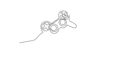 Poster - Animated self drawing of continuous line draw hand holding video game console. Logo template for gaming community. Players keep their gaming joysticks in their hands. Full length one line animation