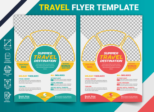 summer holiday travel flyer template, tour flyer, tourism color, size a4 print ready flyer design te