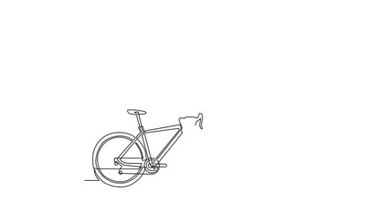 Poster - Animated self drawing of continuous line draw road bicycle. Eco friendly vehicle, sport bike. Speed city travel attribute, cycling hobby symbol. Multi gear transport. Full length one line animation