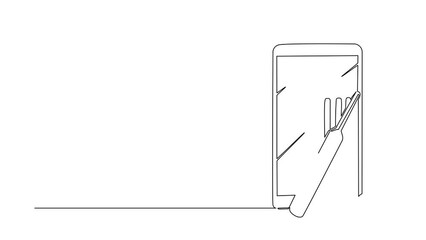 Poster - Animated self drawing of continuous one line draw cricket bat, ball, and wicket stumps with smartphone. Online cricket games. Smartphone applications. Mobile cricket. Full length single line animation