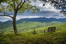 Adrian'sÂ Acres Bench Viewpoint Over Johns Brook Valley And Adirondack High Peaks, KeeneÂ Valley, New York State, USA