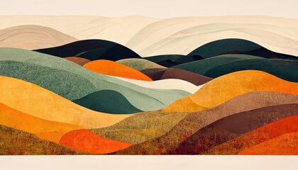Wall Mural - image of landscape with colorful mountains and sky created using generative ai technology