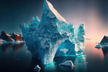 Composition Of Icebergs Reflected In Sea Over Sky, Created Using Generative Ai Technology