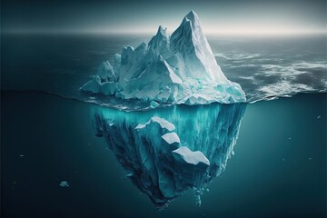 Wall Mural - composition of iceberg seen underwater in sea over blue sky, created using generative ai technology