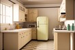 © Future Vision - Image of retro kitchen interiors with fridge and appliances, created using generative ai technology