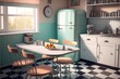 © Future Vision - Image of retro kitchen and dining table interiors, created using generative ai technology