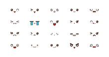 Kawaii Cute Faces Smile Emoticons. Japanese Emoji