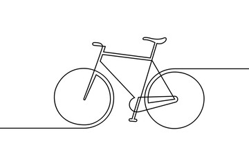 Wall Mural - Bicycle in continuous line art drawing style. Pedal cycle black linear sketch isolated on white background. Vector illustration