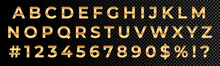 Golden Font Numbers And Letters Alphabet Typography. Vector Gold Font Type With 3d Metal Gold Effect