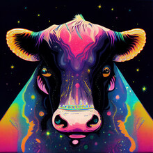 Space Psychedelic Cow - Generative Ai