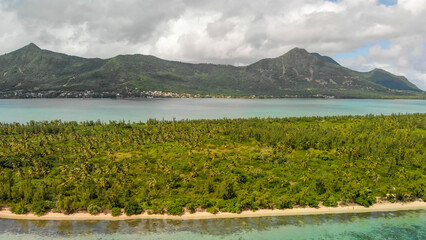 Sticker - Ile Aux Benitiers, Mauritius Island. Amazing aerial view with Mauritius Island on the background