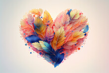The Shape Of A Heart Drawn With A Multitude Of Leaves And Colorful Flowers On A White Background - Valentine's Day - Lovers' Day - Spring Is Coming - Generative Ai