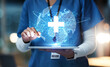 © C Malambo/peopleimages.com - Nurse, hands or technology for 3d globe networking, healthcare community or digital help in life insurance support. Zoom, medical or futuristic world for global hospital, woman or doctor on tablet ux