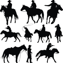 Set Of Cowboy Riding Horses 