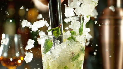 Poster - Preparation of mojito drink on bar counter.