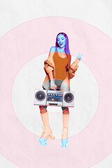 Poster - Creative 3d photo artwork graphics collage painting of carefree sexy lady enjoying boom box music isolated drawing background