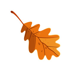 Wall Mural - Oak orange leaf sticker. Vector illustration of cute fall item. Cartoon leaf isolated on white background. Autumn decor concept
