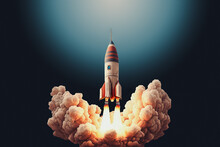 Generative AI Illustration Of Rocket Launch On Dark Background