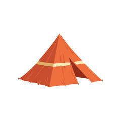 Sticker - Orange camping tent vector illustration. Cartoon drawing of camper tent, travel home isolated on white background. Camping, traveling, tourism concept