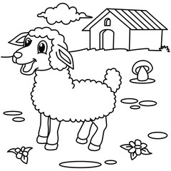 Wall Mural - Funny sheep cartoon vector coloring page