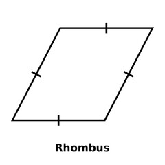 Wall Mural - Simple monochrome vector graphic of a rhombus. This is a shape with four sides where opposite sides are parallel and of equal length. There are no right angles