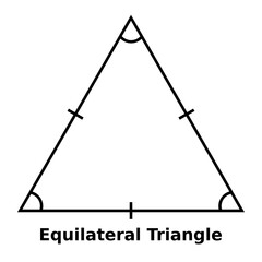 Wall Mural - Simple monochrome vector graphic of an equilateral triangle. This is a shape with three sides of equal length and all angles equal to sixty degrees
