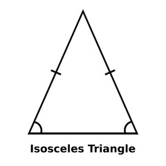 Wall Mural - Simple monochrome vector graphic of an isosceles triangle. This is a shape with three sides, two of which are of equal length and two internal angles that are equal