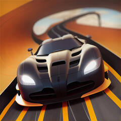 Wall Mural - Racing car illustration in yellow, orange and black colors with speed effect, generative AI