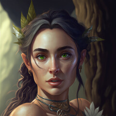 Wall Mural - Fantasy character of a female elf in the woods